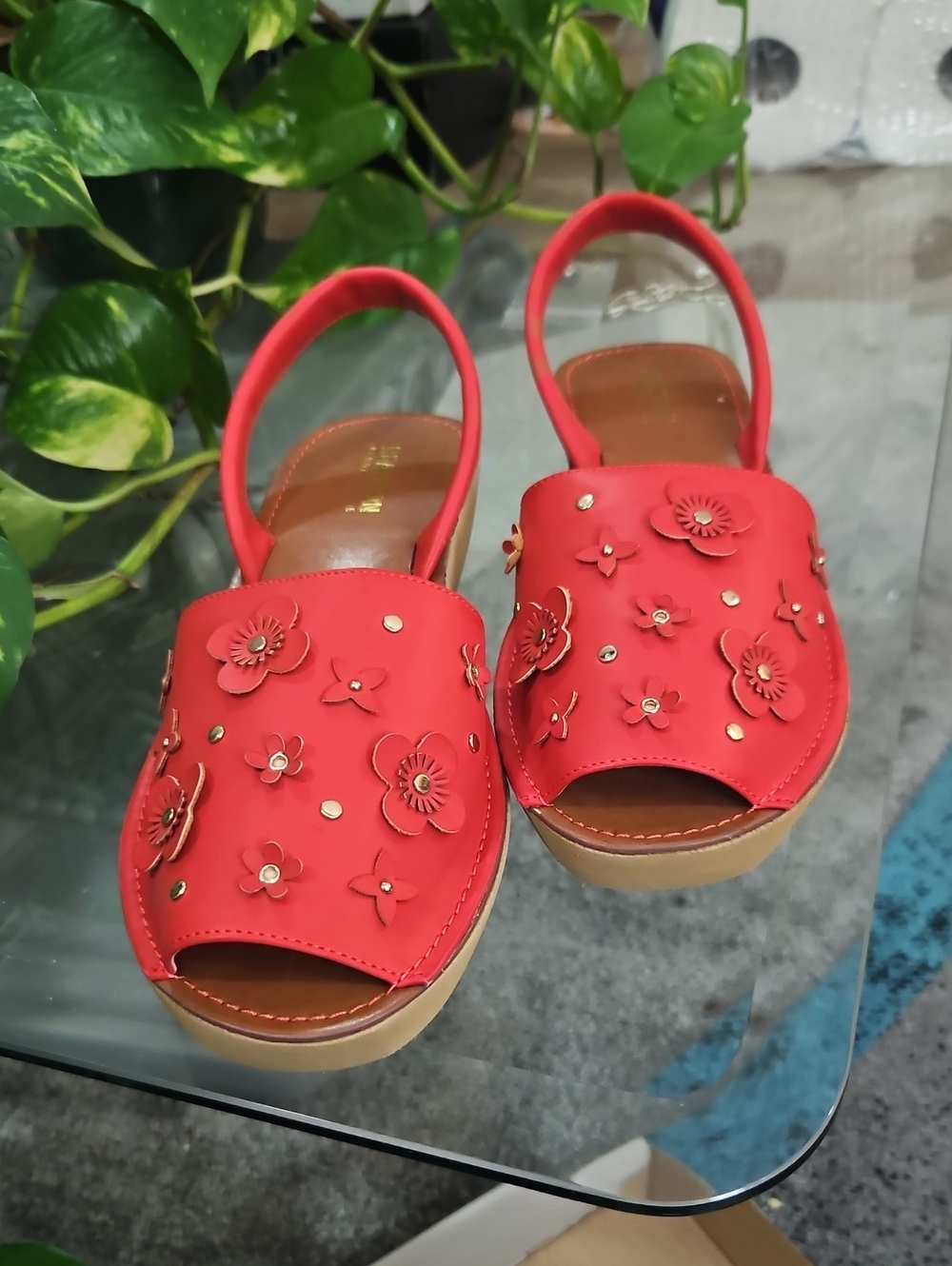 Kenneth Cole Reaction Red Floral Wedge Slingbacks
